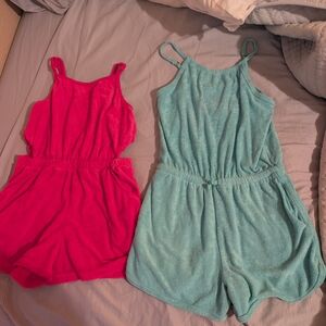 Girls Terry Romper - Pink and Teal